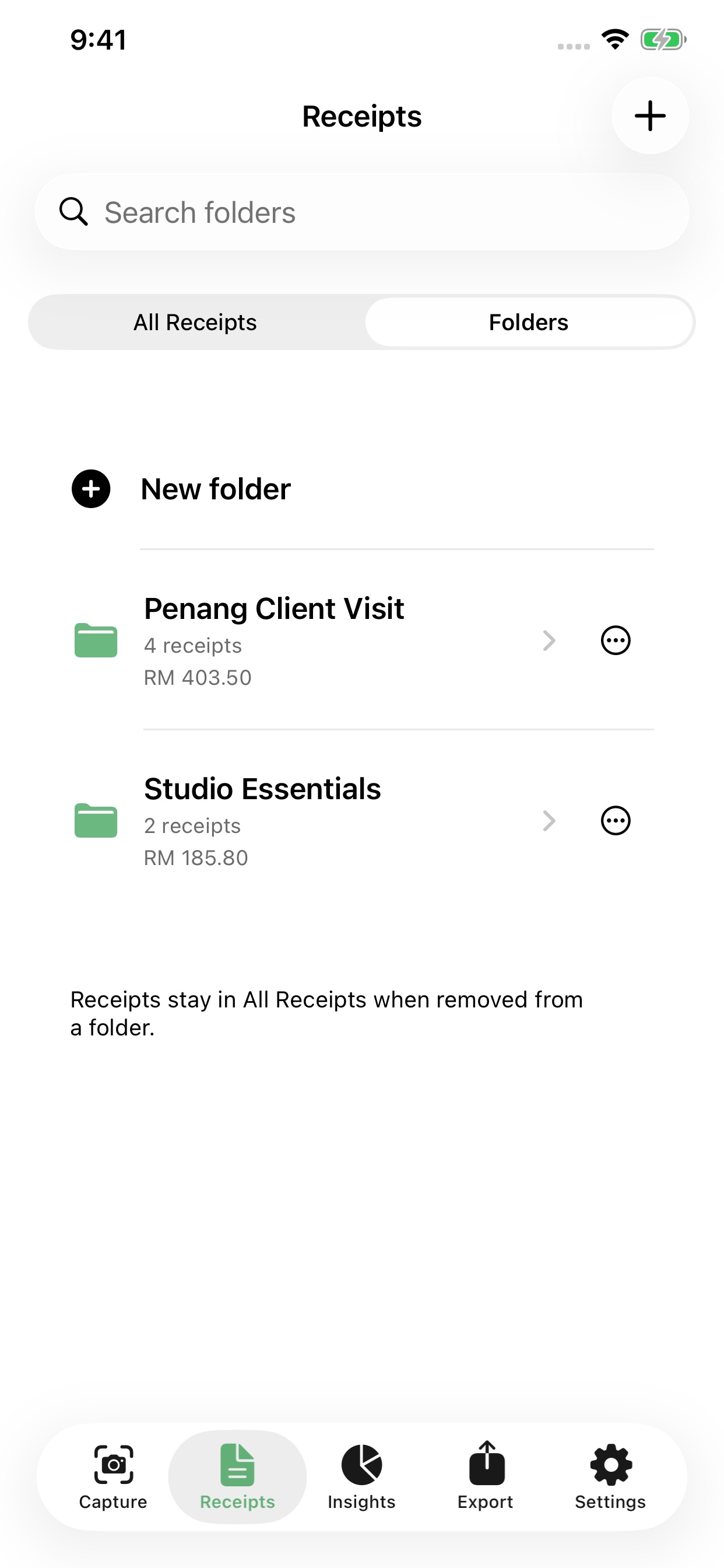 Folder resit Claim Kira dengan nama kumpulan dan jumlah belanja