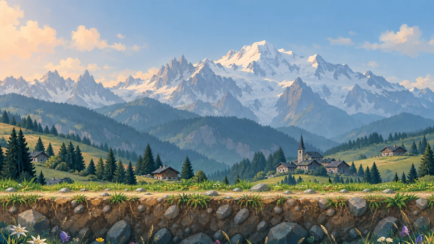 Illustrated Mont Blanc journey landscape